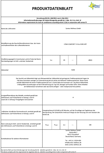 SUNTEC Mobiles Klimagerät Comfort 7.0 Eco R290 APP – Klimaanlage mobil und leise mit Smart App Steuerung – Entfeuchter für Räume bis 25 qm – Mobile Kühlung in Wohnung & Büro – 7.000 BTU – 2.050 Watt