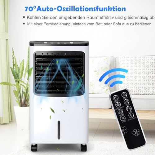COSTWAY Mobile Klimaanlage ohne Abluftschlauch, 3 in 1 Luftkühler & Luftbefeuchter & Ventilator, 8 L Wassertank, 7,5H Timer, 3 Modi & 3 Geschwindigkeiten, inkl. 2 Kühlakkus & Fernbedienung
