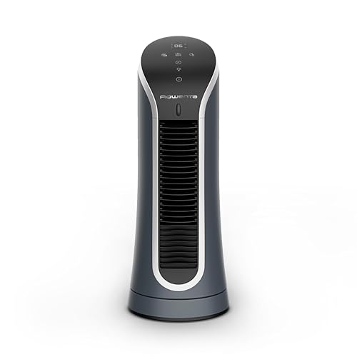 Rowenta Eole Compact Turmventilator, 35 dB(A), Luftstrom bis 5m VU6220 | 6 Geschwindigkeiten & 2 Modi, 8-Stunden-Timer, LED-Display, Oszillation, Einfache, intuitive Bedienung, Farbe: Schwarz/Weiß