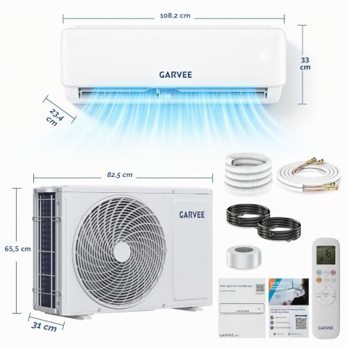 GarveeHome Split Klimaanlage Leise 24000 BTU，4-in-1 Split Kältegerät | Mit Heizen, R32 Kühlen, Entfeuchten Und Lüften, Klimaanlage Wandmontage Bis 110㎡, Fernbedienung&APP, 24h-Timer