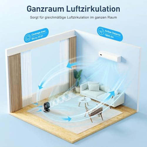 Ventilator Leise, 22dB Tischventilator sehr leise, Fan mit 3 Geschwindigkeiten und Oszillation, Leistungsstarker 3D Turbo Umluftventilator für Schlafzimmer, Büro und Wohnzimmer bis 20m², Schwarz