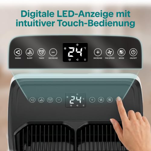 SereneLife Klimaanlage Mobil 14.000 BTU mit Heizfunktion – Kleine Klimaanlage für Zimmer bis 32 m² | Kühlen, Heizen, Entfeuchter & Ventilator | 51 dB | Grau