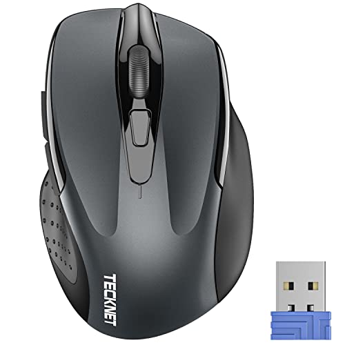 TECKNET Kabellose Maus, 2.4G Optische Funkmaus mit USB Empfänger, Grau | 2600 DPI, 24 Monate Akkulaufzei, Ergonomisches Design Wireless Mouse Kompatibel mit Laptop, PC, MacBook, Office Home