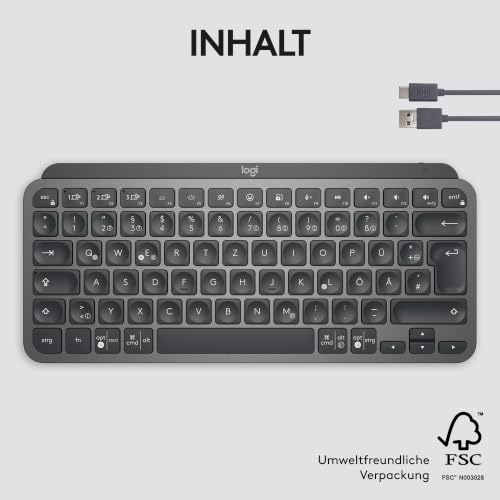 Logitech MX Keys Mini Kabellose Tastatur | Kompakt, Bluetooth, Hintergrundbeleuchtung, USB-C, Kompatibel mit Mac/iOS/Windows/Linux/Android, Metallgehäuse - Graphit
