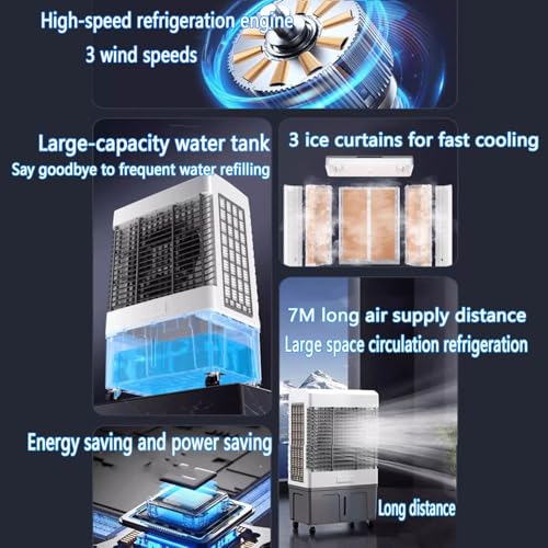 Tragbare Klimaanlagen, Verdunstungskühler mit großem Wassertank, 3-stufiger Lüfter, 28 dB Verdunstungsluftkühler mit 120°-Oszillation, 12-Stunden-Smart-Timer, 4 Kühlakkus, Kühllüfter für Zim