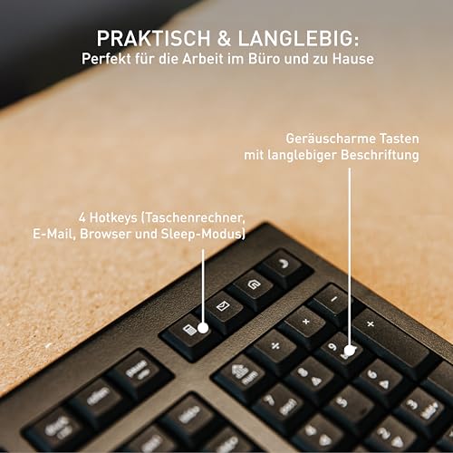 CHERRY KW 3000, Kabellose Office-Tastatur, Deutsch QWERTZ, Schwarz | Flaches Fullsize-Keyboard mit Nummernblock, Verbindung über 2,4 GHz Funk mit USB-Dongle, Leise Tasten, Batteriebetrieben