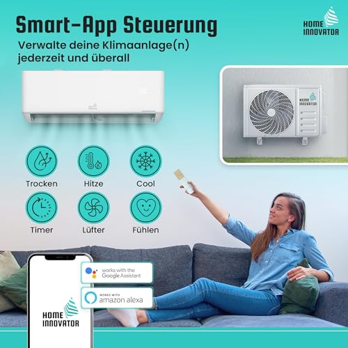 Homeinnovator 12000 BTU Split Klimaanlage und Heizung - Energieeffiziente 230V Mit Komplettem Installationssatz - Wandmontierte Inverter-Klimaanlage