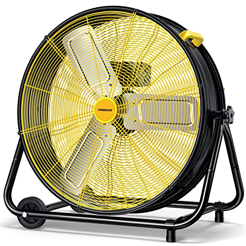 VAGKRI Industrieller Trommelventilator, 61 cm, Hochgeschwindigkeits-Bodenventilator, 320 W, hochfester Metall-Luftumwälzer, 3 Geschwindigkeiten, 360° Neigung mit Griff