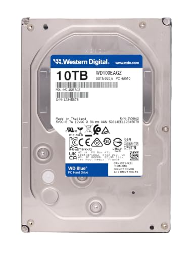 WD Blue 10 TB Interne HDD, PC-Festplatte 3,5 Zoll, 7200 U/Min, SATA 6 Gbit/s, 512 MB Cache