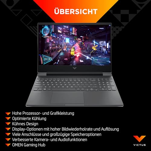 HP Victus Gaming Laptop, 15,6" FHD Display 144Hz, AMD Ryzen 5 8640H, 16 GB DDR5 RAM, 512 GB SSD, NVIDIA GeForce RTX 4050 (6GB), QWERTZ, Windows 11, Silber