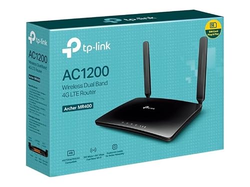 TP-Link Archer MR400 AC1200 Dualband 4G LTE WLAN Router (150 Mbit/s im Download, simultanes Dualband, 300 Mbit/s(2,4GHz) + 867 Mbit/s(5GHz), frei konfigurierbarer LAN/WAN-Port) schwarz