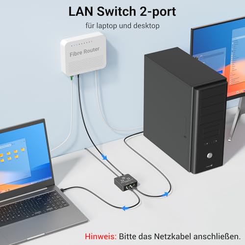 KiWiBiRD LAN Splitter 1 auf 2, LAN Switch 2 Port, LAN Verteiler 1 auf 2 | Ethernet Splitter Gigabit Switch RJ45 1000Mbps für Cat 8 7 6 5 5e, Kompatibel mit Router TV Box PC Laptop PS5