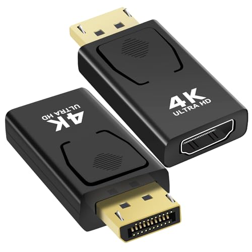Vemfay 4K Displayport auf HDMI Adapter, 2 Stück Unidirektional DP zu HDMI, 4K@30Hz/ 2K@60Hz/ 1080P@120Hz, Adapter Displayport auf Hdmi Kompatibel mit Laptop, Projector, Monitor, TV, AMD, GPU