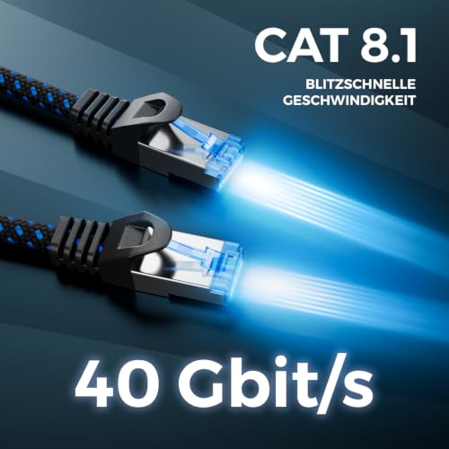 deleyCON 0,5m CAT 8 Patchkabel RJ45 S/FTP 40 Gbit/s 2000 MHz - Schwarz