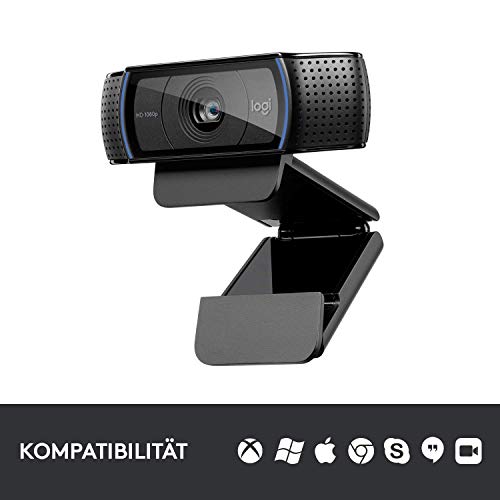 Logitech C920 HD PRO Webcam, 1080p Webcam, USB, schwarz | Webcam für Mac, PC Kamera mit Autofokus, Stereoklang mit zwei Mikrofonen, Webcam für Monitor und Home Office