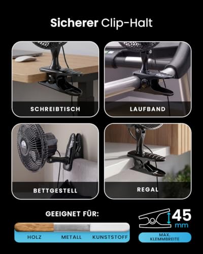 Pro Breeze Mini Ventilator mit Clip, 15 cm Durchmesser, 2 Geschwindigkeitsstufen, stabiler Clip - Ventilator leise, ideal als Tischventilator am Schreibtisch, für Growbox, Zuhause im Schlafzimmer