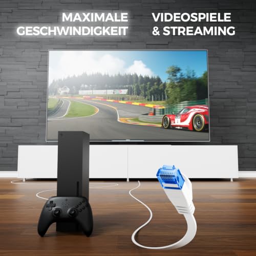 deleyCON 10m CAT6 Flaches Netzwerkkabel RJ45 1000 Mbit Gigabit - Weiß