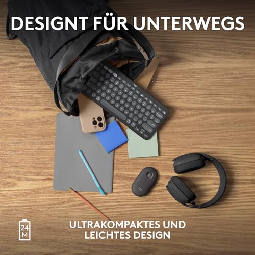 Logitech - Mouse Wireless - Pebble Mouse 2 M350s - Grafite - (910-007015) | Sondertasten, schlank, mobil, Easy-Switch - Windows, macOS, iPadOS, Android, ChromeOS, Deutsches QWERTZ - Graphit