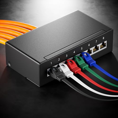 deleyCON 1m CAT6 Flaches Netzwerkkabel RJ45 1000 Mbit, 10 Stück - Bunt