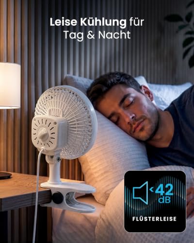 Pro Breeze Mini Ventilator mit Clip, 20 cm Durchmesser, 2 Geschwindigkeitsstufen, stabiler Clip - Ventilator leise, ideal als Tischventilator am Schreibtisch, für Growbox, Zuhause im Schlafzimmer