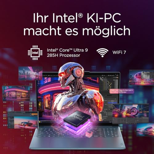 Lenovo Yoga Pro 9i Aura Edition Laptop | AI-PC | 16" 3.2K OLED | Intel Core Ultra 9 285H | 32GB RAM | 1TB SSD | NVIDIA GeForce RTX 5060 | Win11 Pro | QWERTZ Beleuchtet | Grau | 3 Jahre Premium Care