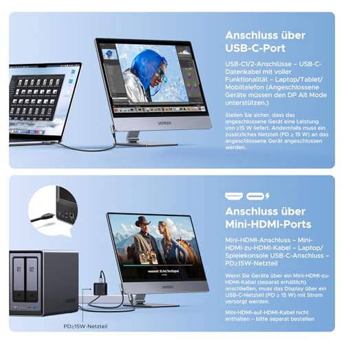 UGREEN 2,5K Portable Monitor 16 Zoll, Tragbarer Monitor IPS 2560×1600@165Hz