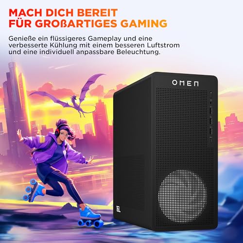 HP Omen 16L Gaming Desktop TG03-0257ng, Intel Core i5-14400F, NVIDIA GeForce RTX 5060 8 GB GDDR7, 16 GB DDR5 RAM, 1 TB PCIe Gen4 SSD, Windows 11 Home, Wi-Fi 6, Schwarz