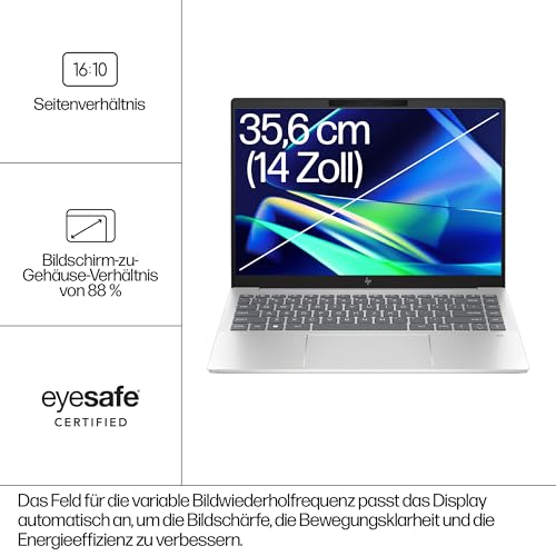 HP Pavilion Plus Laptop | AMD Ryzen 7 7840U mit integrierter KI | 14" 3K OLED Display | 120 Hz | 16GB RAM | 1TB SSD | Win11 | QWERTZ | Silber | inkl. 25 GB Dropbox-Speicher für 12 Monate