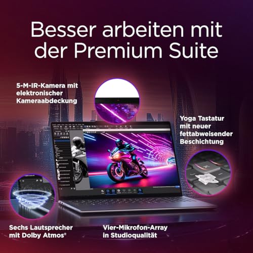 Lenovo Yoga Pro 9i Aura Edition Laptop | AI-PC | 16" 3.2K OLED | Intel Core Ultra 9 285H | 32GB RAM | 1TB SSD | NVIDIA GeForce RTX 5060 | Win11 Pro | QWERTZ Beleuchtet | Grau | 3 Jahre Premium Care
