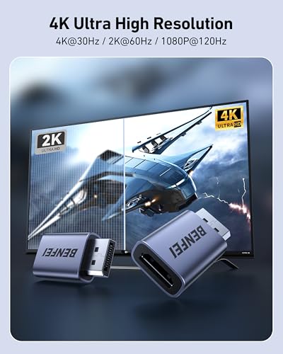 BENFEI 4K DisplayPort auf HDMI Adapter 2 Stück, Unidirektionaler DP 1.2 Computer auf HDMI 1.4 Monitor konverter Stecker auf Buchse–Kompatibel mit Laptop, PC, Monitor, TV, Grafikkarte AMD NVIDIA
