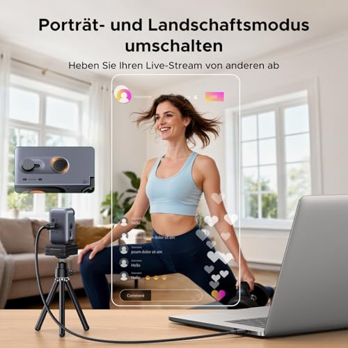 UGREEN FineCam Pro 2K, Autofokus, KI-Gestensteuerung, mit Objektivdeckel | USB-C Wecbam, 2K 30FPS, Face AE, KI-Rauschunterdrückung, Filteroptionen, Porträtmodus, Stativ, PC Kamera für Laptop/Switch 2