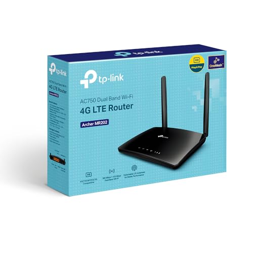 TP-Link Archer MR202 LTE Router, 4G Router SIM Karte, WLAN Dual-Band AC750, 4G Cat4 bis zu 150 Mbit/s, 4 Ports, Plug and Play, MU-MIMO, TP-Link One Mesh
