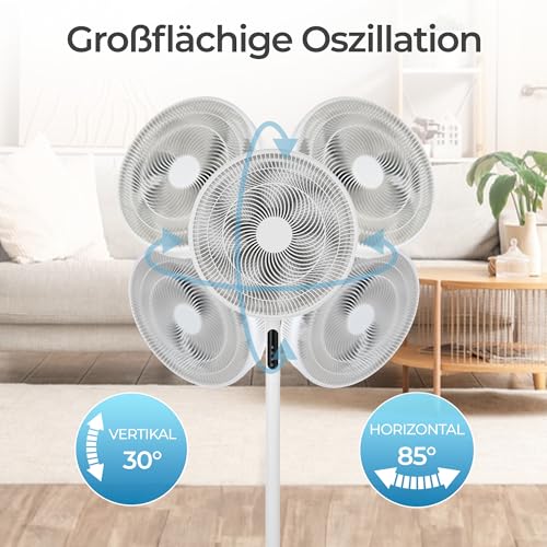 KLAMER DC-Standventilator 24 W leise mit Fernbedienung, weiß