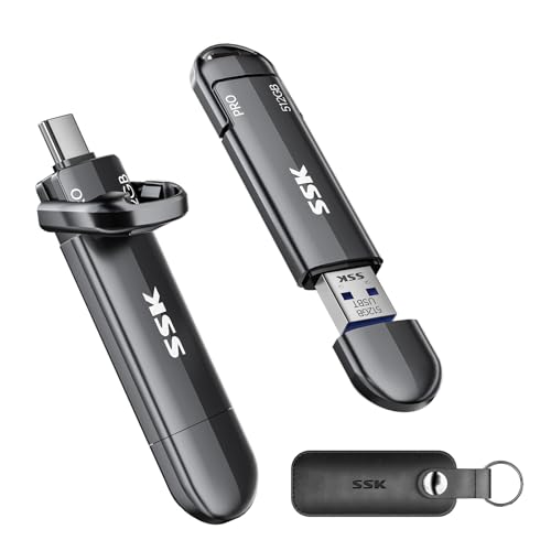 SSK 512GB SSD externes Laufwerk bis zu 1050 MB/s, Typ C + USB A Externe Solid-State-Laufwerke USB 3.2 Gen 2 SSD-Festplatte für iPhone 15/PS4/Android-Telefon/Tablet/Windows/Mac, SD301 PRO