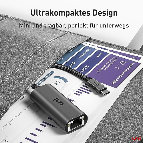 uni USB C auf Ethernet Adapter 1000Mbps, Thunderbolt USB C auf RJ45 LAN Netzwerkadapter, Kompatibel mit iPhone 16, iPad Pro/Air, MacBook Pro/MacBook Air, Galaxy S23, Surface Book, Dell XPS usw.