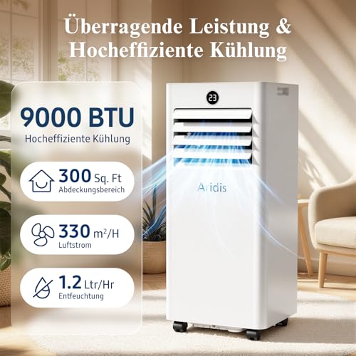 Klimaanlage Mobil 9000 BTU,4-in-1 - LED Display&Fernbedienung,leise mobile klimaanlage mit einem Fenstermontagesatz,klimagerät mit abluftschlauch,Raumgröße bis 88m³(33㎡) Tragbare