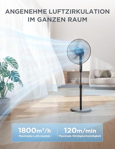 Midea FS40-25JA Standventilator, 5-Fluegel, 40W, Hoeheverstellbar | 108-122cm, Tastensteuerung, Leiser Betrieb, Energiesparend, Schwarz