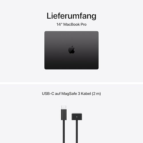Apple MacBook Pro M5 Chip 14,2" Laptop, 10-Core CPU, 10-Core GPU: Liquid Retina XDR Display, 16GB gemeinsamer Arbeitsspeicher, 1TB SSD Speicher; Space Schwarz; Apple 96W USB‑C Power Adapter ​​​​​​