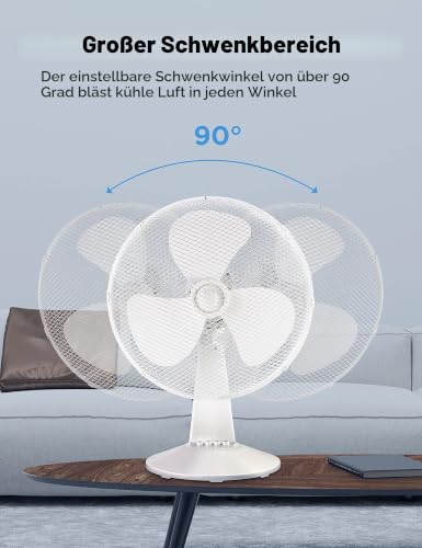 Midea FT40-21M Tischventilator, 40 W, Durchmesser 40 cm, leiser Ventilator mit 3 Flügeln, 3 Geschwindigkeitsstufen, 80°-Oszillation, Weiß