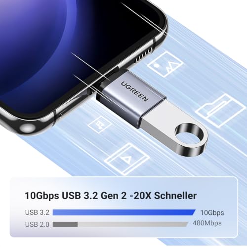 UGREEN 10Gbps USB C Adapter USB C auf USB OTG Adapter 2 Stück (Grau) | USB C 3.2 Stecker auf USB A Buchse Adapter kompatibel mit MacBook Air, iPhone 17/16 Series, iMac, iPad, Galaxy A17/A57/S26