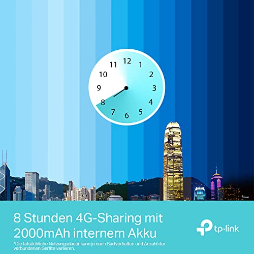 TP-Link M7350 Mobiler 4G LTE WLAN Router, bis 150 Mbit/s, Farb-LCD, 2000-mAh-Akku (bis zu 8 Std.), verbindet bis zu 10 Geräte, kompatibel mit Allen europäischen SIM-Karten