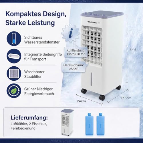 Klimagerät ohne abluftschlauch | 4 L Top Fill Wassertank | Luftkühler mit Kühlakkus - 3 Geschwindigkeiten | Mobiles Klimagerät mit Oszillation | ohne Fernbedienung