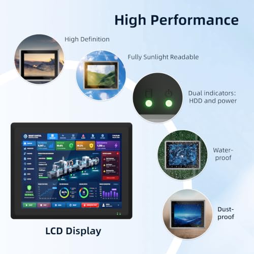 NORQIN 17" Fanless Industrieller Panel-PC,Windows 11 pro,IP65 Touchscreen | 1280x1024,IPS FHD All-in-One Embedded Computer,Automatiksteuerung,Touch-Kiosk,mit RJ45,RS232,RS485,HDMI(J6412,8GB+128GB)