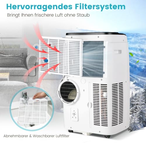 COSTWAY 12000 BTU mobile Klimaanlage mit Abluftschlauch, APP/Fernsteuern | Klimagerät für Raum bis 120 m³, 5 in 1 zum Kühlen & Heizen & Entfeuchten & Ventilieren & Schlafmodus, Automatisches Abtauen