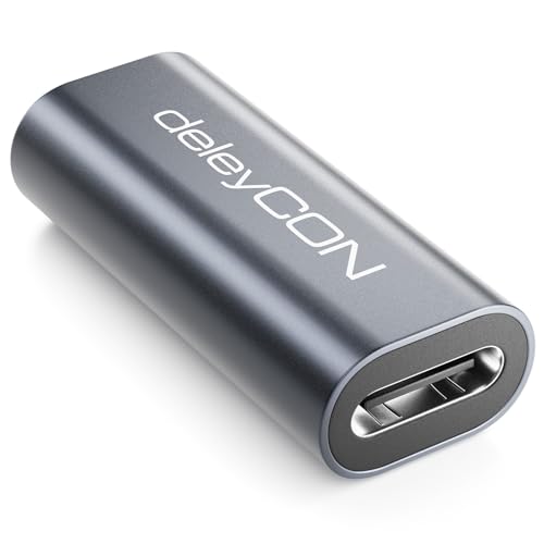 deleyCON USB-C Kupplung USB 4.0 40Gbps 240W 8K@60Hz Buchse auf Buchse | USB-C-Verlängerungsadapter mit Aluminiumgehäuse für Lade- und Datenkabel an Smartphone, Tablet, MacBook, Notebook und PS5