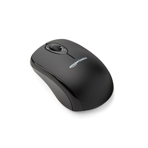Amazon Basics Funkmaus für Laptop und PC, Kabellos, Schwarz, USB-Nano-Empfänger