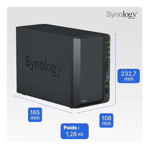 Synology DS223 2-Bay Diskstation NAS (Realtek RTD1619B Quad-Core 2GB Ram 1xRJ-45 1GbE LAN-Port), Schwarz