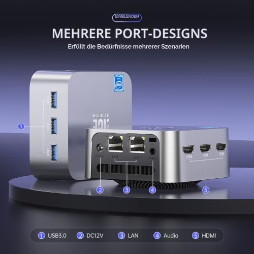 ACEMAGICIAN Vista Mini T8 Plus Mini PC Ιntel Alder Lake-N N95(Bis zu 3,4 GHz), 8GB DDR4 256GB M.2 2280 SSD Micro Desktop Computer Support 3 Displays/HDMIx3 | Kleiner PC für Büro/HTPC