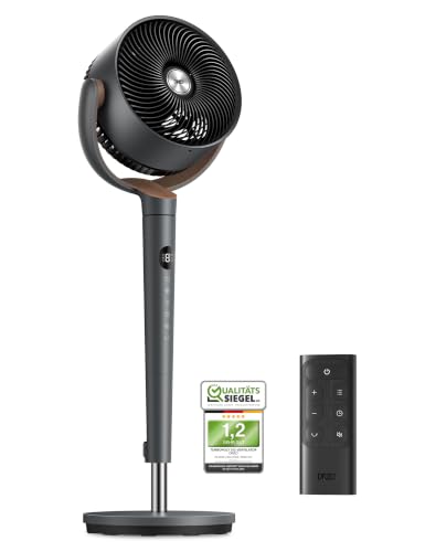 DREO Standventilator sehr leise, Ventilator groß mit Fernbedienung, 20dB Silent Ventilator mit DC-Motor, 120° Oszillierend, 4 Modi, 94-107cm höhenverstellbar, Bodenventilator, TurboPoly Fan 512, Grau