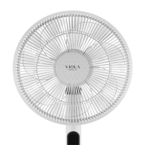 VIOLA Leiser Standventilator mit Fernbedienung, leistungsstarker digitaler Motor, geringer Stromverbrauch, 19 W, 7 Flügel, 9 Geschwindigkeiten, Oszillation 120 °, vertikale Drehung, Turbo, Timer
